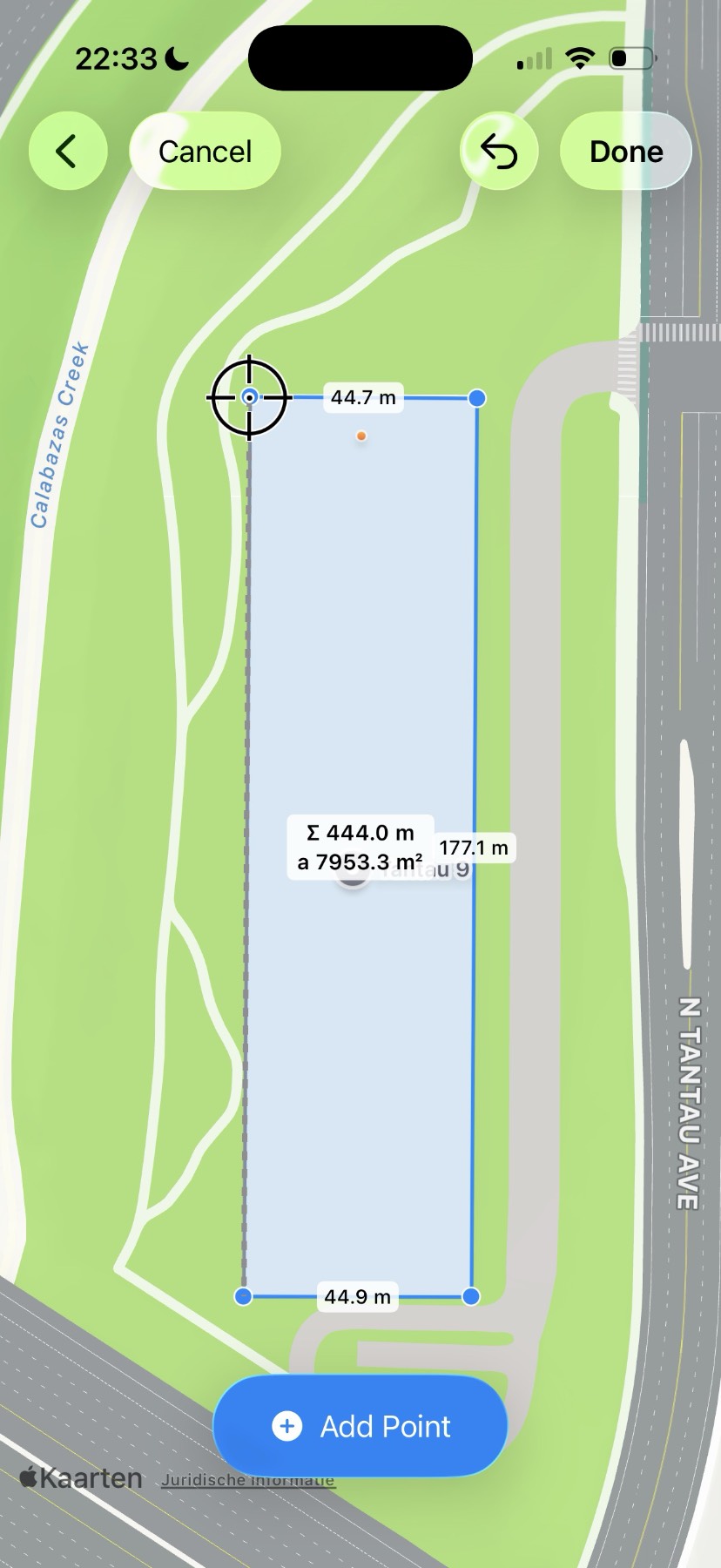 SplitMap app screenshot showing map measurement